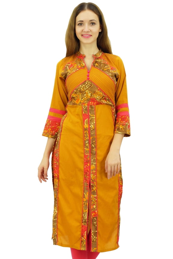 Women's Designer Mustard Tunic Solid Cotton Kurta Ethinc Ladies Kurti-4