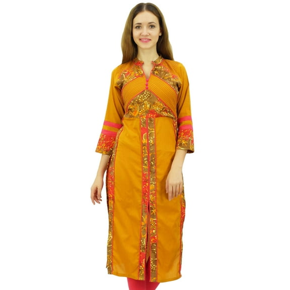 Phagun Women's Designer Mustard Tunic Solid Cotton Kurta Ethinc Ladies Kurti-4