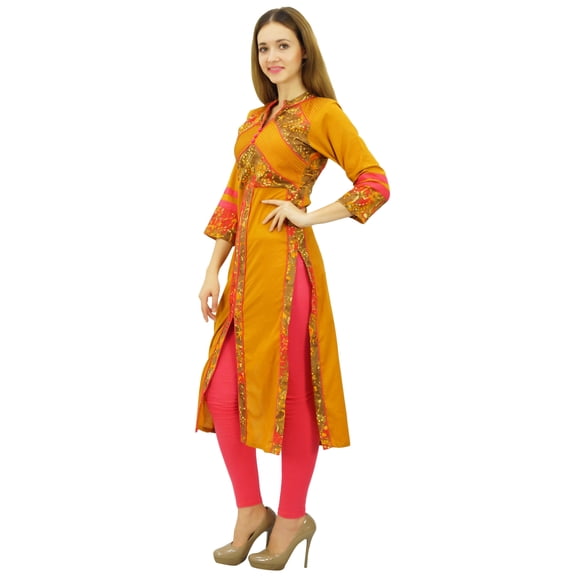 Phagun Women's Designer Mustard Tunic Solid Cotton Kurta Ethinc Ladies Kurti-8