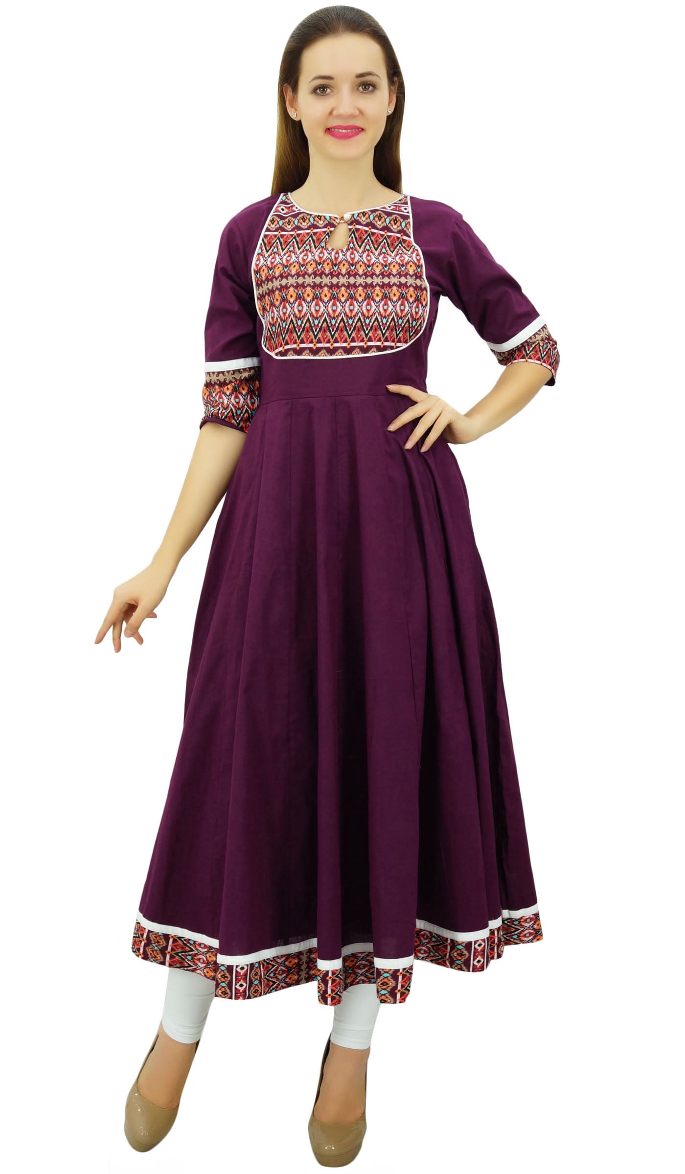 Phagun Women's Designer Solid Cotton Dress Ethnic Indian Anarkali Kurta - 22