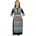 thumbnail image 1 of Phagun Women's Designer Straight Black Kurta 3/4 Sleeve Printed Casual Kurti-4, 1 of 2