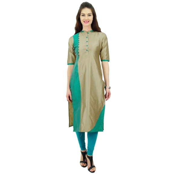 Phagun Women's Dupion Solid Tunic Straight Kurta Summer Indian Ethnic Kurti-14