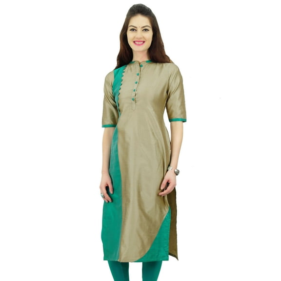 Phagun Women's Dupion Solid Tunic Straight Kurta Summer Indian Ethnic Kurti-4