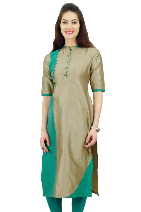 Women's Dupion Solid Tunic Straight Kurta Summer Indian Ethnic Kurti-8