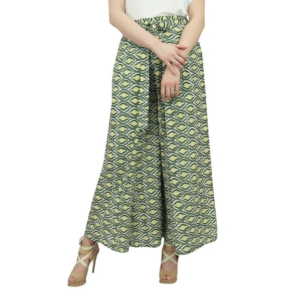 Phagun Women's Elastic Waist Cotton Green Fisherman Pants Boho Gypsy Harem-S