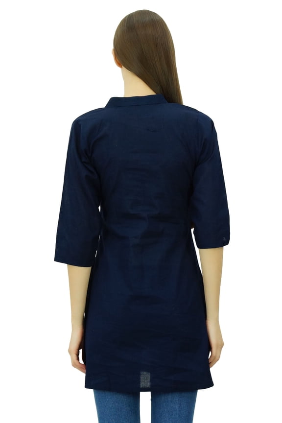 Women's Elegant Short Tunic Mandarin-Collar Kurti Chic Casual Cotton Top