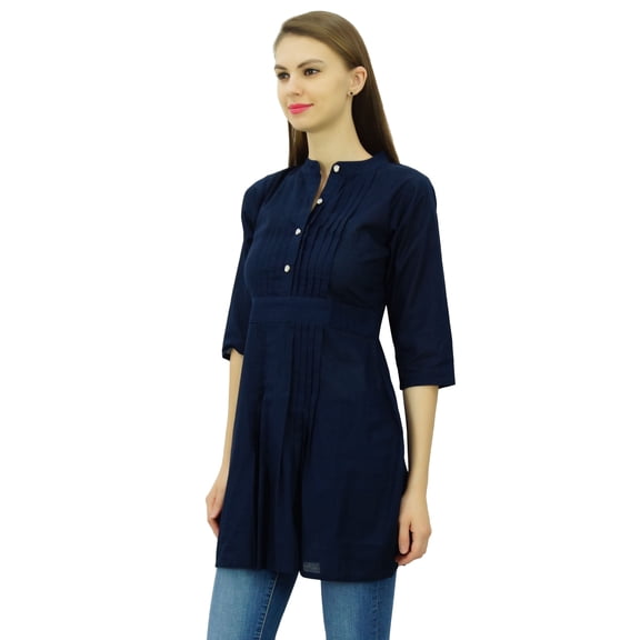 Phagun Women's Elegant Short Tunic Mandarin-Collar Kurti Chic Casual Cotton Top