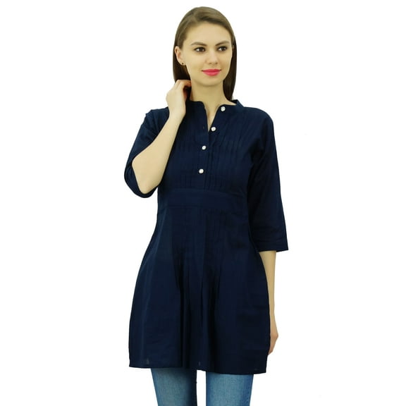 Phagun Women's Elegant Short Tunic Mandarin-Collar Kurti Chic Casual Cotton Top