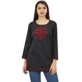 thumbnail image 1 of Phagun Women's Full Sleeve Black Embroidered Cotton Tunic Shirts Ethnic Top-20, 1 of 10