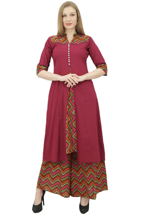 Women's Indian Clothing Maroon A-Line Kurti Kurta Dress With Palazzo-10