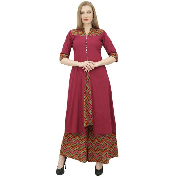 Phagun Women's Indian Clothing Maroon A-Line Kurti Kurta Dress With Palazzo-4