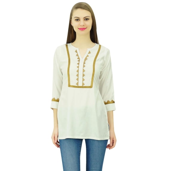 Phagun Women's Lace Short Tunic Elegant 3/4 Sleeves Top Rayon Casual Blouse