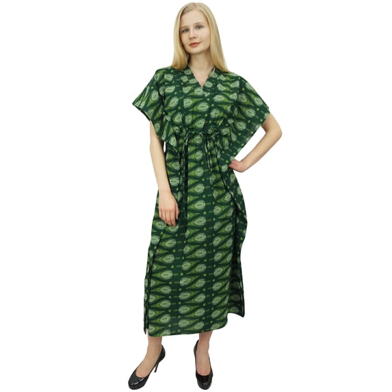Phagun Women's Long Green Kaftan Soft Cotton Beach Cover Up Caftan Maxi Wear-18