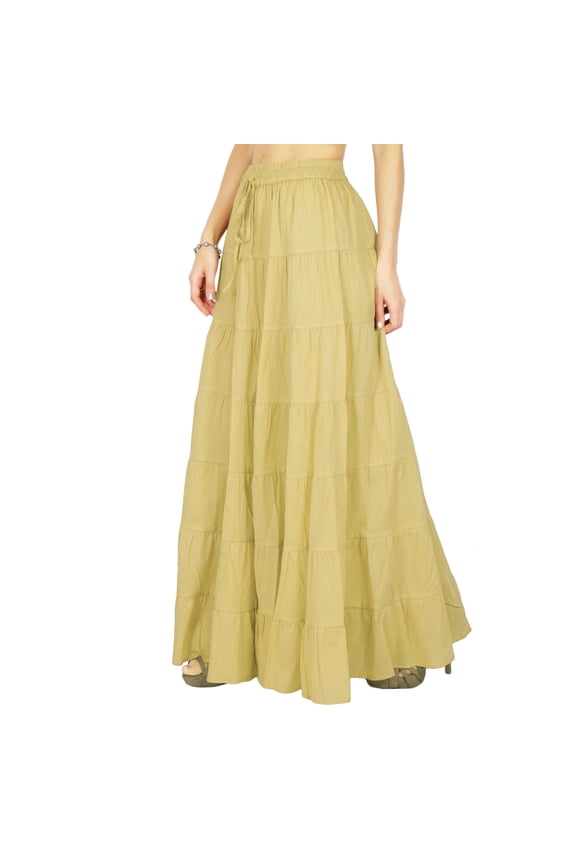 Women's Long Skirt Bohemian Gypsy Tiered Cotton Maxi Skirt Beach Wear