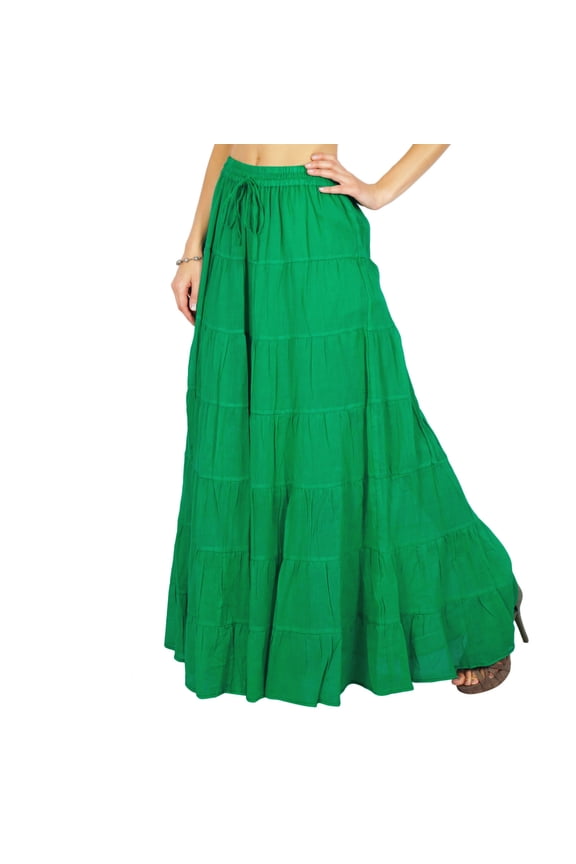 Women's Long Skirt Bohemian Gypsy Tiered Cotton Maxi Skirt Beach Wear