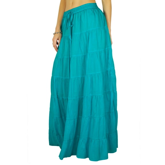 Phagun Women's Long Skirt Bohemian Gypsy Tiered Cotton Maxi Skirt Beach Wear