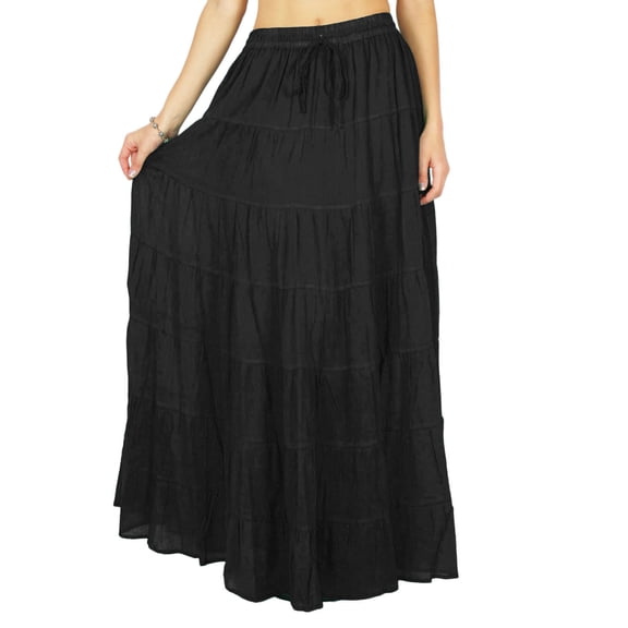 Phagun Women's Long Skirt Bohemian Gypsy Tiered Cotton Maxi Skirt Beach Wear