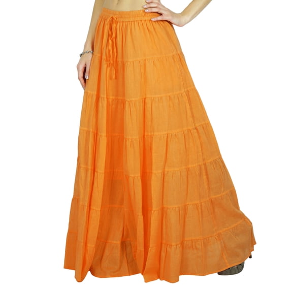 Phagun Women's Long Skirt Bohemian Gypsy Tiered Cotton Maxi Skirt Beach Wear