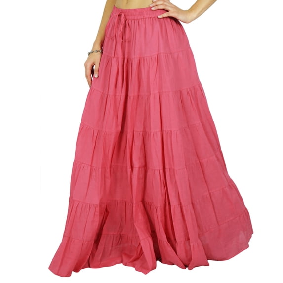 Phagun Women's Long Skirt Bohemian Gypsy Tiered Cotton Maxi Skirt Beach Wear