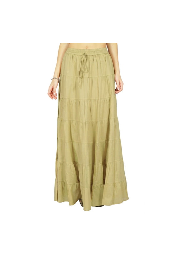 Women's Long Skirt Bohemian Gypsy Tiered Cotton Maxi Skirt Beach Wear