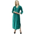 thumbnail image 1 of Phagun Women's Long Sleeve Teal Green Loose Maxi Dresses Casual With Pockets-12, 1 of 2