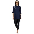 thumbnail image 1 of Phagun Women's Loose Aari Work Button Down Rayon Blue Casual Tunic Blouse - 22, 1 of 9