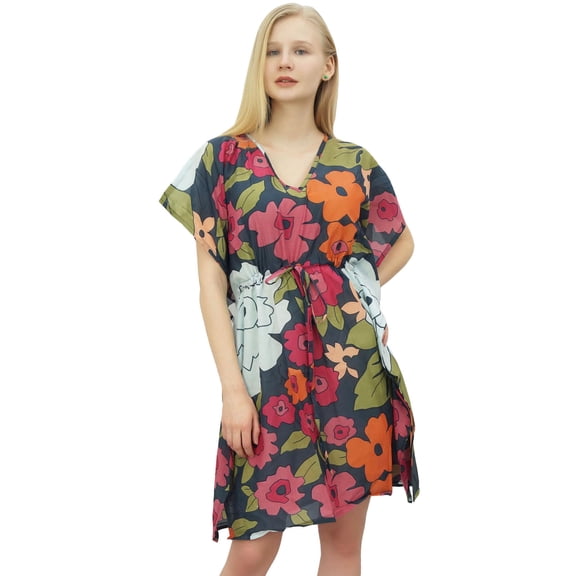 Phagun Women's Multicolour Cotton Kaftan Beach Coverup Short Printed caftan-16