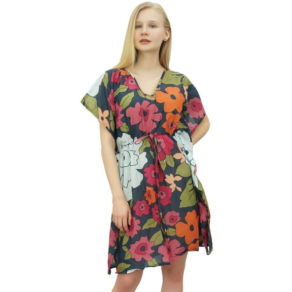 Phagun Women's Multicolour Cotton Kaftan Beach Coverup Short Printed caftan-4