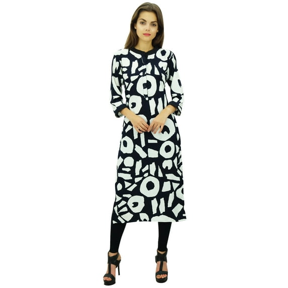Phagun Women's Printed Polyester Tunic Mosaic Kurta Mandarin Collar Kurti-16