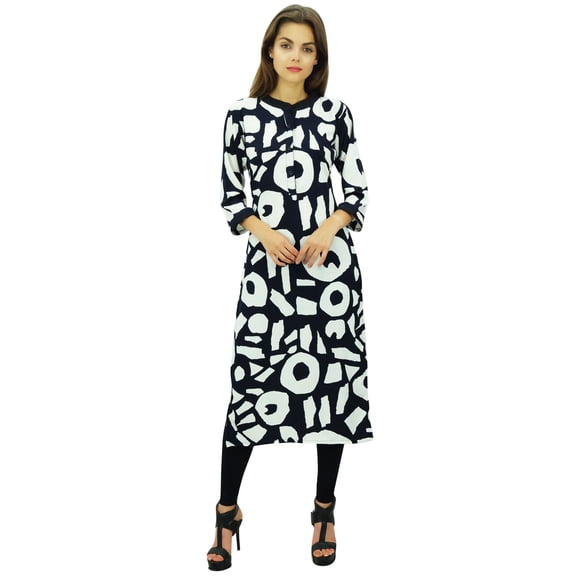 Phagun Women's Printed Polyester Tunic Mosaic Kurta Mandarin Collar Kurti-24