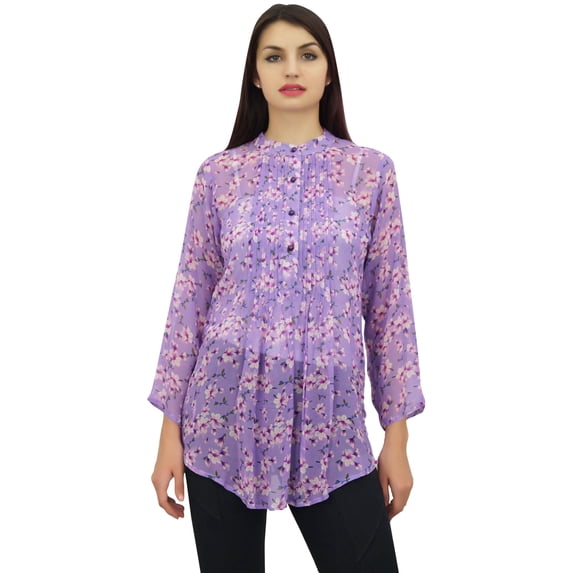 Phagun Women's Purple Floral Digital Printed Georgette Casual Tunic Top Wear-16