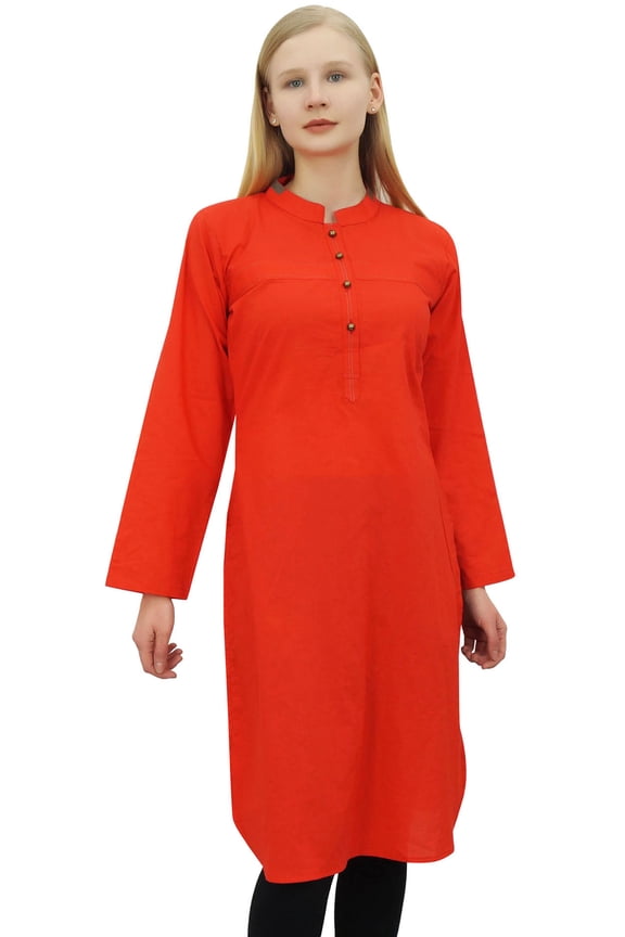 Women's Red Straight Custom Kurti Long Sleeves Cotton Kurta Clothing-10