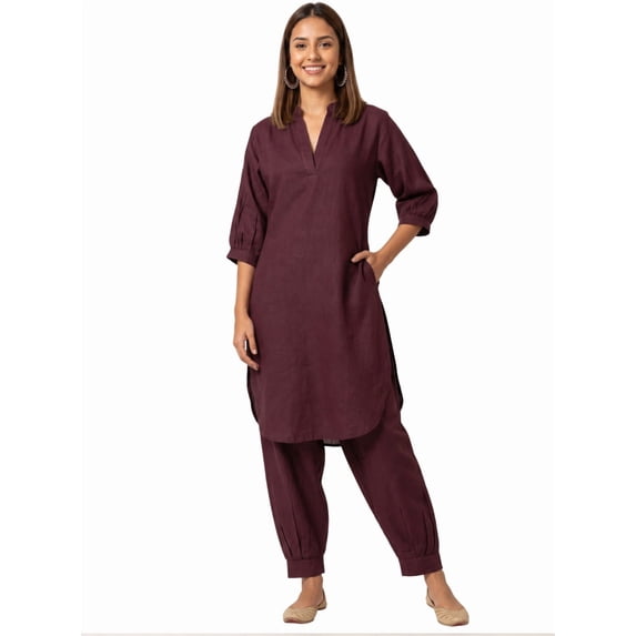 Phagun Women's Solid Pathani Kurta Set with Gather Ankle Salwar Pants