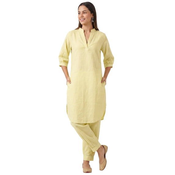 Phagun Women's Solid Pathani Kurta Set with Gather Ankle Salwar Pants