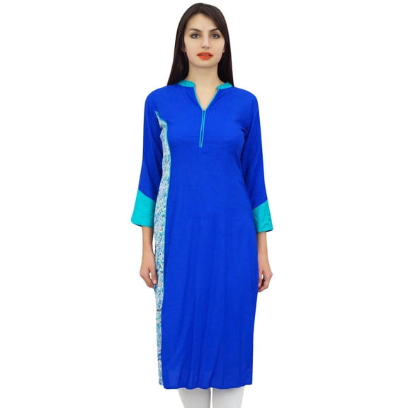 Phagun Women's Straight Rayon Kurti Blue Ladies Kurta Ethnic Casual Clothing- 16