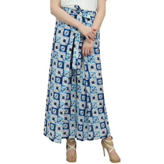 Phagun Women's Trousers Wear Blue Cotton Poplin Wide Leg Palazzo Pant-XXXL