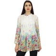 thumbnail image 1 of Phagun Women's White Digital Printed Shirt Pin Tucks Neck Tunic Top Blouse-4, 1 of 8