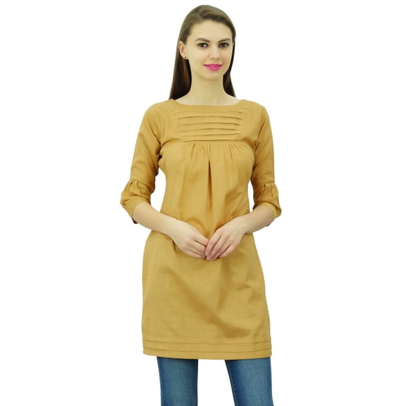 Phagun Womens Cotton Tunic 3/4 Sleeves Short Kurti Casual Summer Blouse