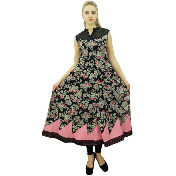 Phagun Womens Designer Black Anarkali Kurta Floral Style Kurti Indian Dress-4