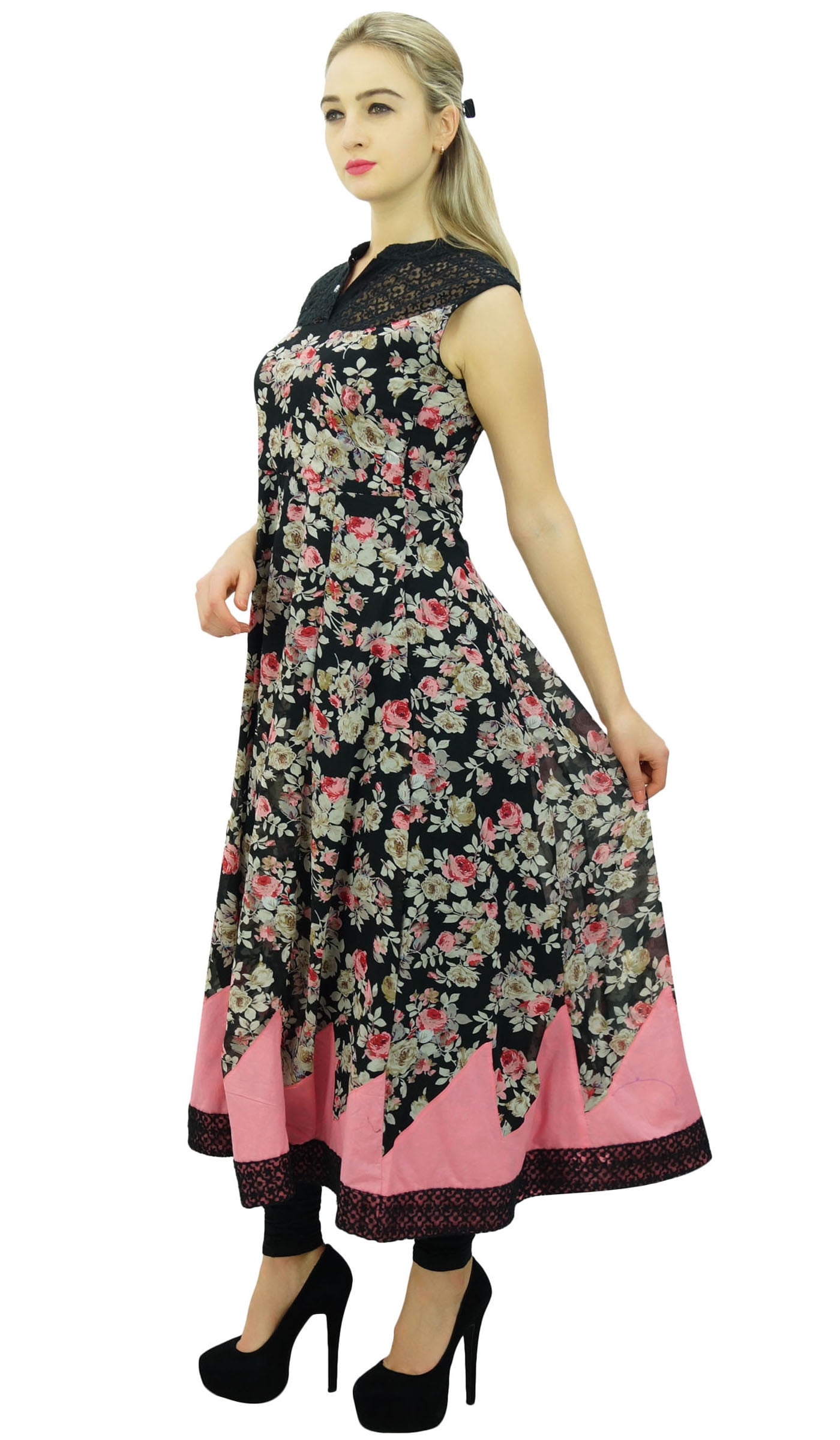 Phagun Womens Designer Black Anarkali Kurta Floral Style Kurti Indian Dress-8  - Walmart Business Supplies