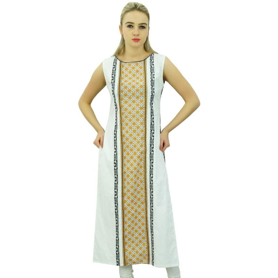 Phagun Womens Designer Cotton Straight Kurti White Kurta Casual Indian Tunic-4