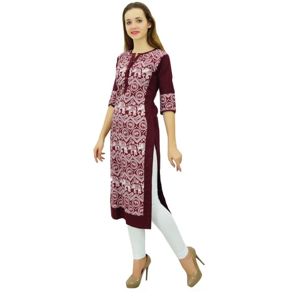Phagun Womens Designer Straight Maroon Kurta 3/4 Sleeve Printed Casual Kurti-10