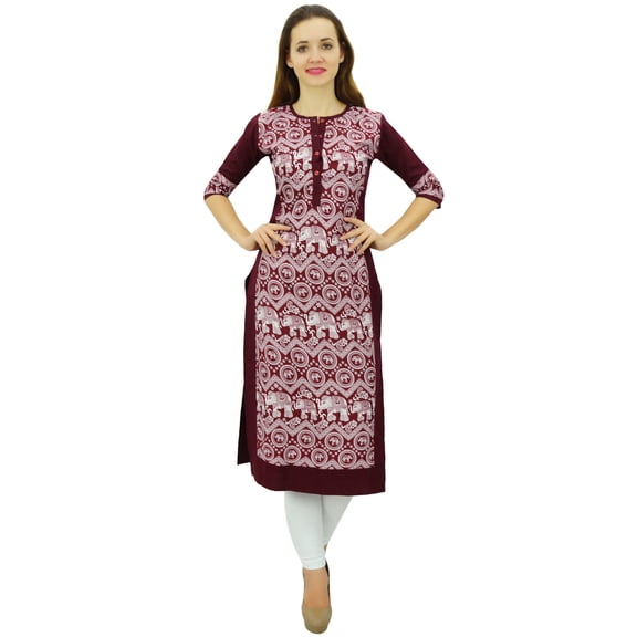 Phagun Womens Designer Straight Maroon Kurta 3/4 Sleeve Printed Casual Kurti-6