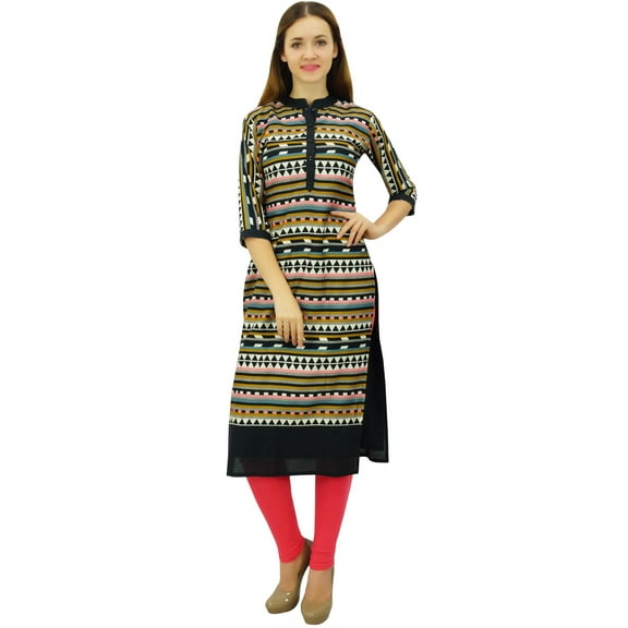 Phagun Womens Designer Tunic Mandarin Collar Printed Kurta Ethinc Chic Kurti-4