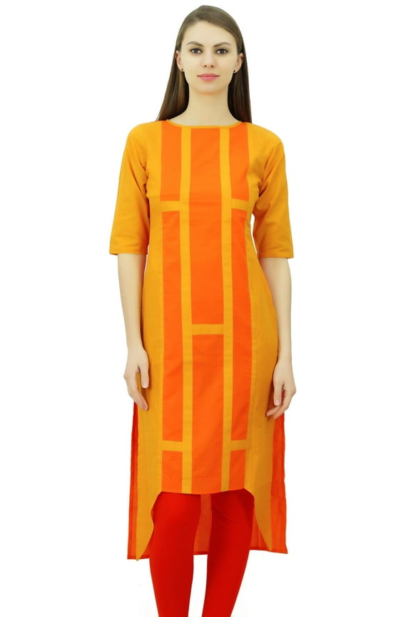 Womens Indian Cotton Designer Tunic Top Asymmetrical Hem Kurti Casual Wear Kurta