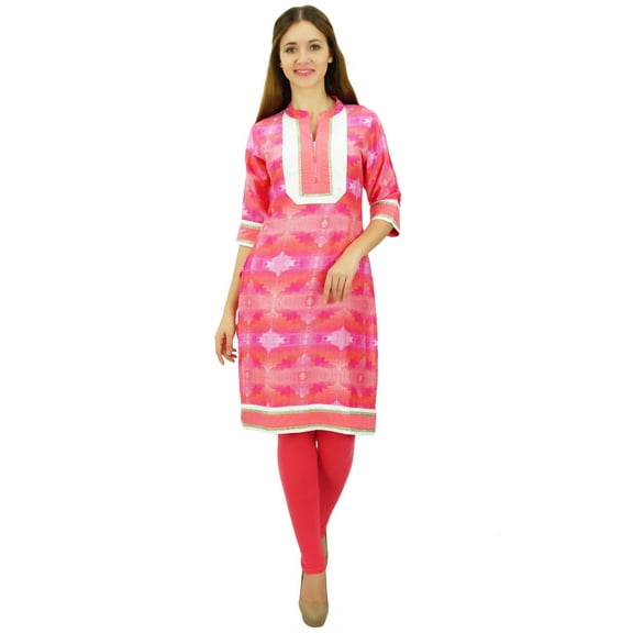 Phagun Womens Knee Length Tunics Cotton Pink Kurti 3/4 Sleevess Casual Kurta-16