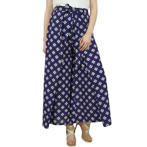 Phagun Womens Purple Designer Self Tie Waist Wide Leg Thai Fisherman Pants-S