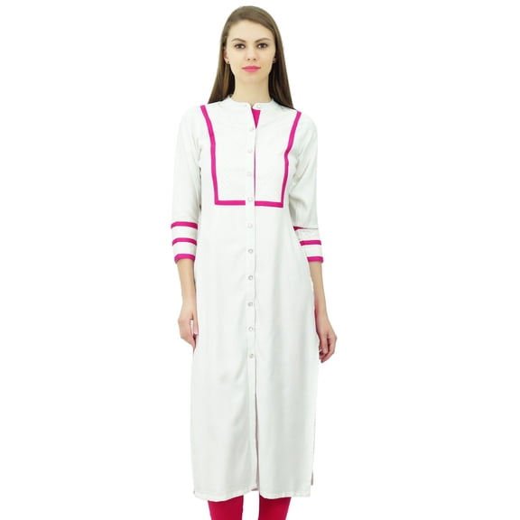 Phagun Womens Rayon Straight Tunic Kurta Open Front Kurti Mandarin Collar Indian Top