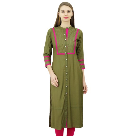 Phagun Womens Rayon Straight Tunic Kurta Open Front Kurti Mandarin Collar Indian Top