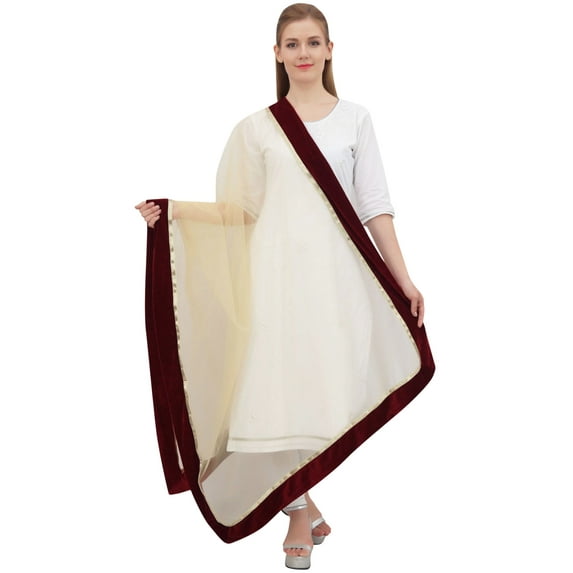 Phagun Womens Scarf Net Dupatta Wrap Hizab Throw Indian Chunni Long Stole-Beige